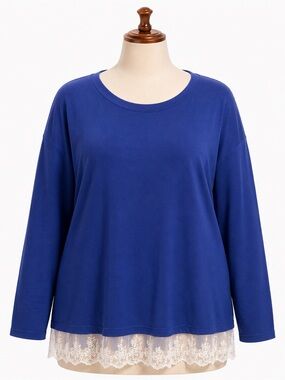 Sanifer Women's Royal Blue Lace-Hem Long Sleeve Tunic
